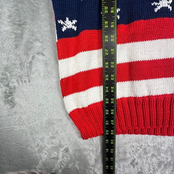 Vintage 80-90’s Hand Knitted By Brigette American Flag Turtleneck Sweater Size L - Picture 4 of 6